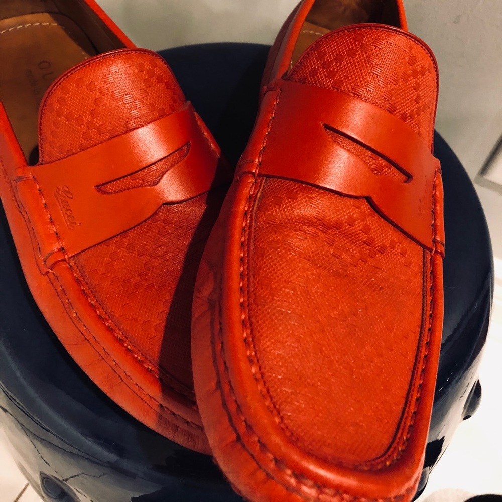 Authentic Gucci orange leather loafers